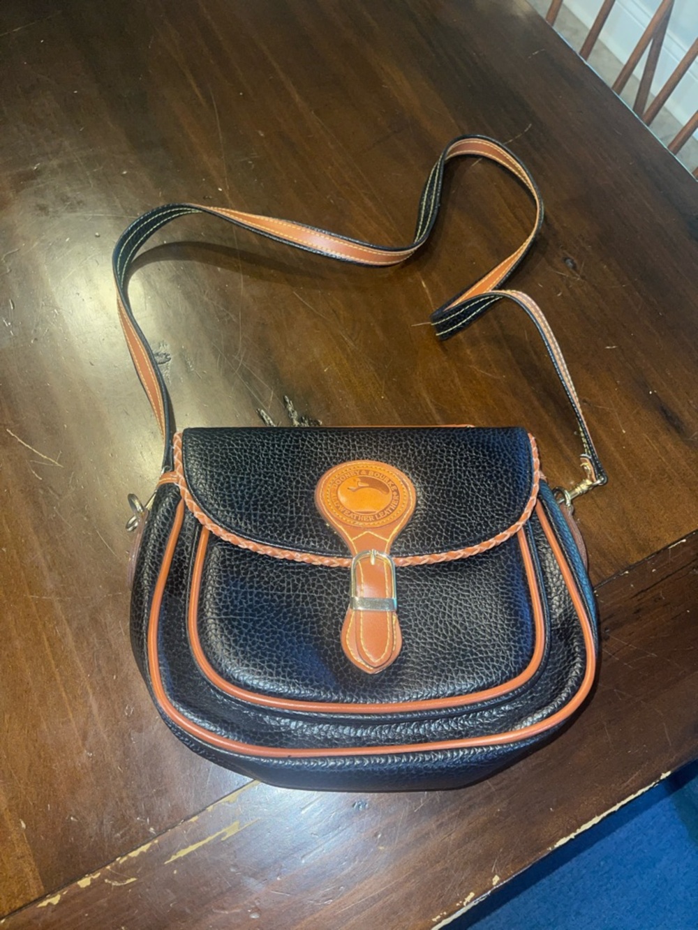 Dooney & Bourke Black Leather Crossbody with Brown Trim
